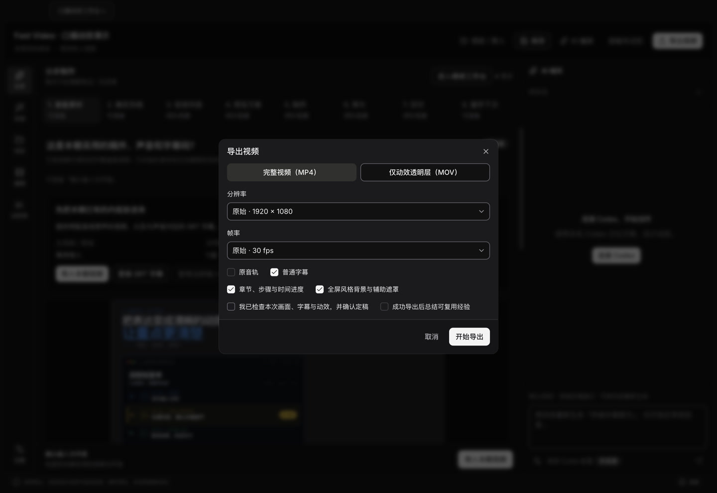 Fast Video 真实导出设置界面